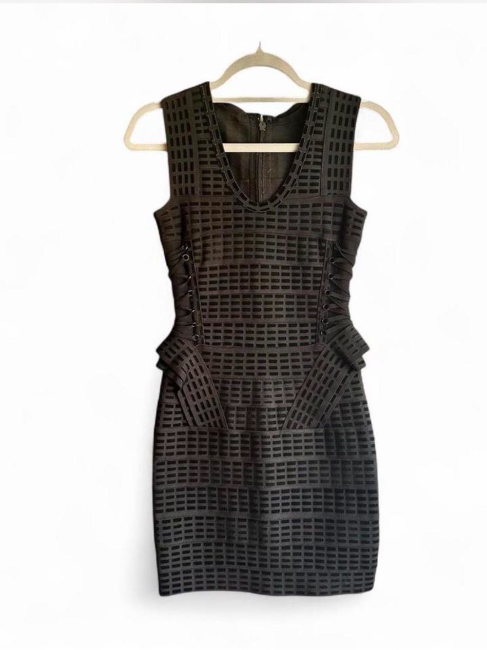 Sleeveless Black Textured Bandage Dress